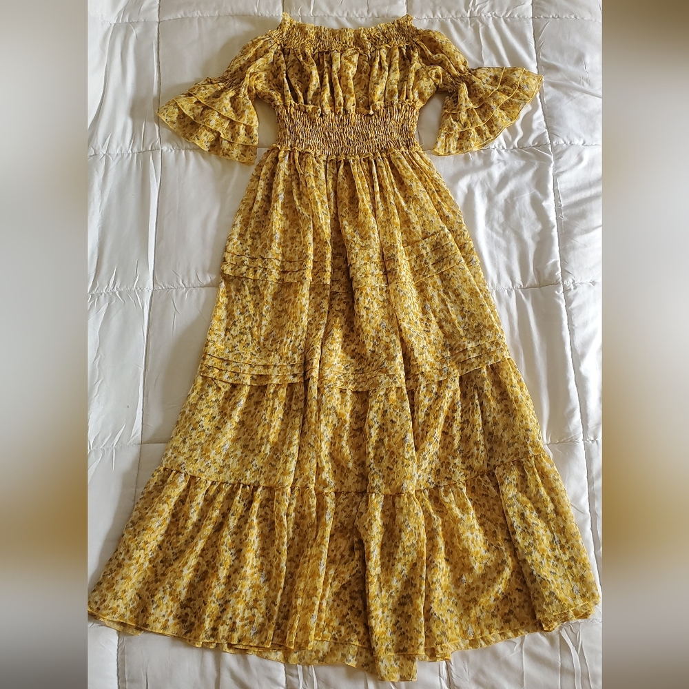 Lijom Eidisha Abstract Print Boho Maxi Dress Women's S Yellow